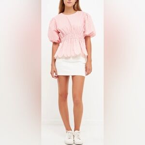 English Factory STRIPED PUFF SLEEVE TOP